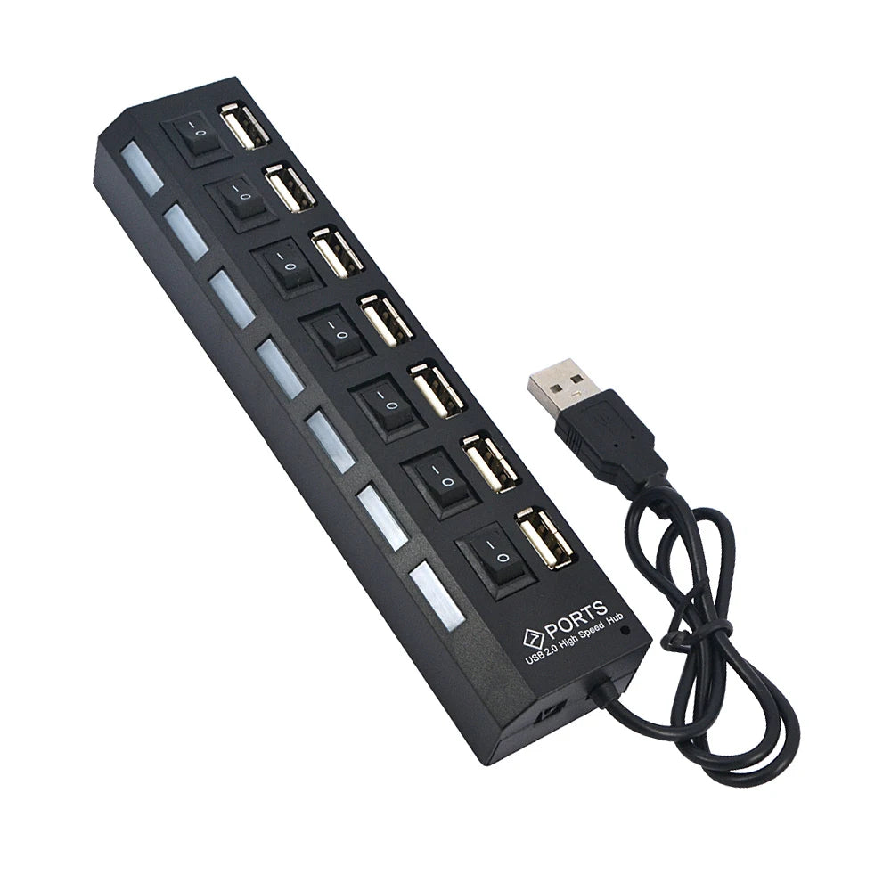 High Speed 4/7 Ports USB HUB 2.0 Adapter Expander Multi USB Splitter Multiple Extender with LED Lamp Switch for PC Laptop
