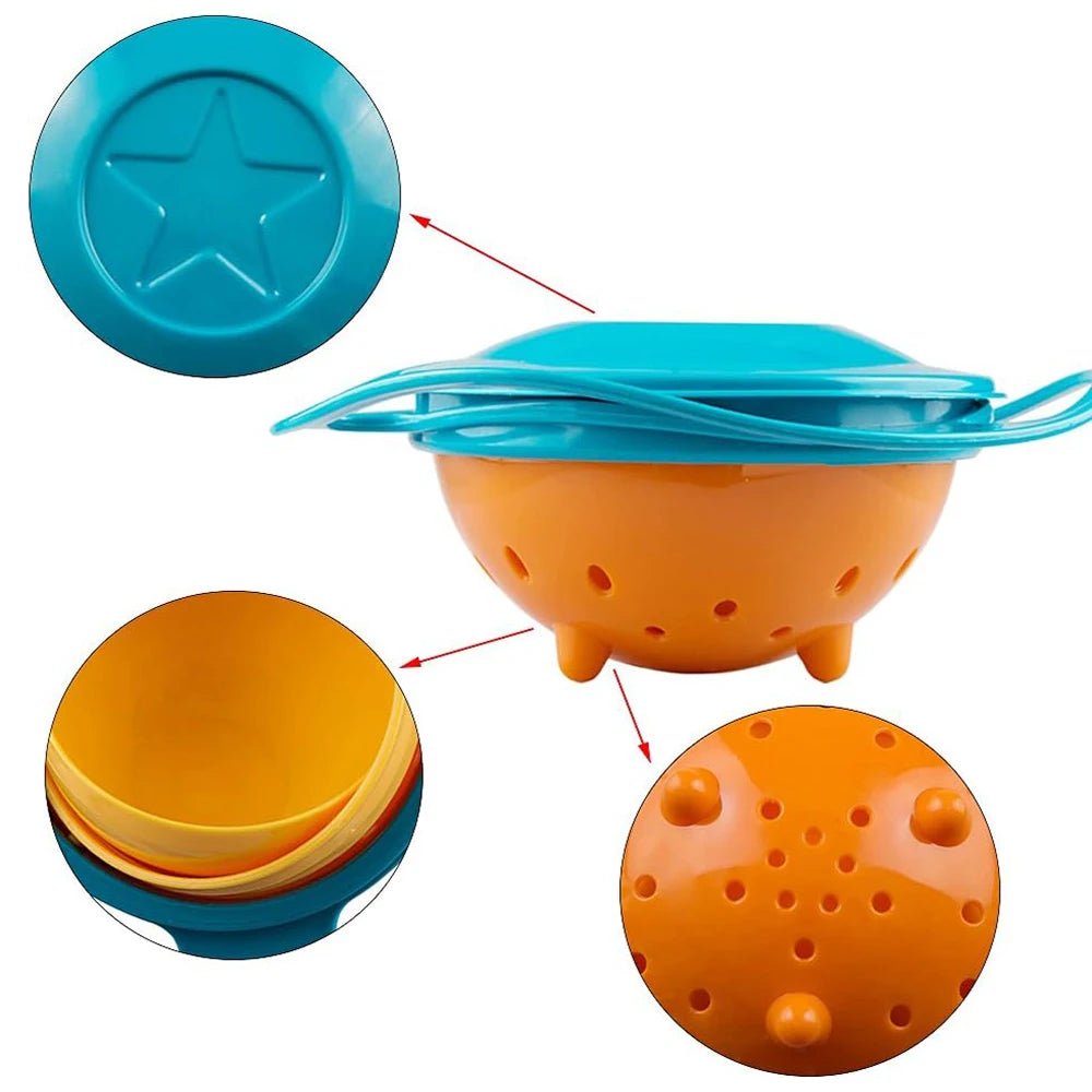 Magic Gyro Bowl 360 Degree Rotate Spill-Proof Bowls with Lid Plastic Creative Dishes Practice Feeding Bowls For Toddler Baby Kid