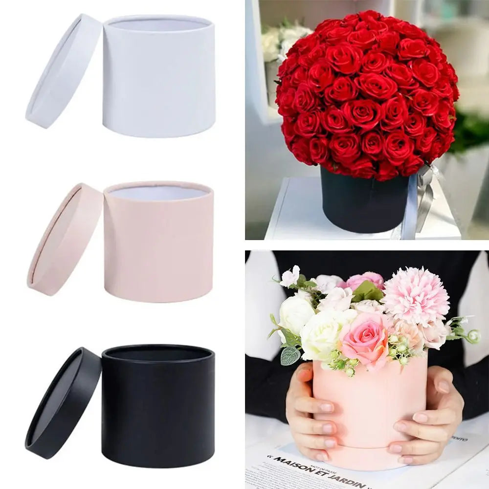 Flower Packaging Boxs Round Cardboard Gift Boxes Rose Wrapping Bag Flower Paper Basket Wedding Day Birthday Valentine's Day