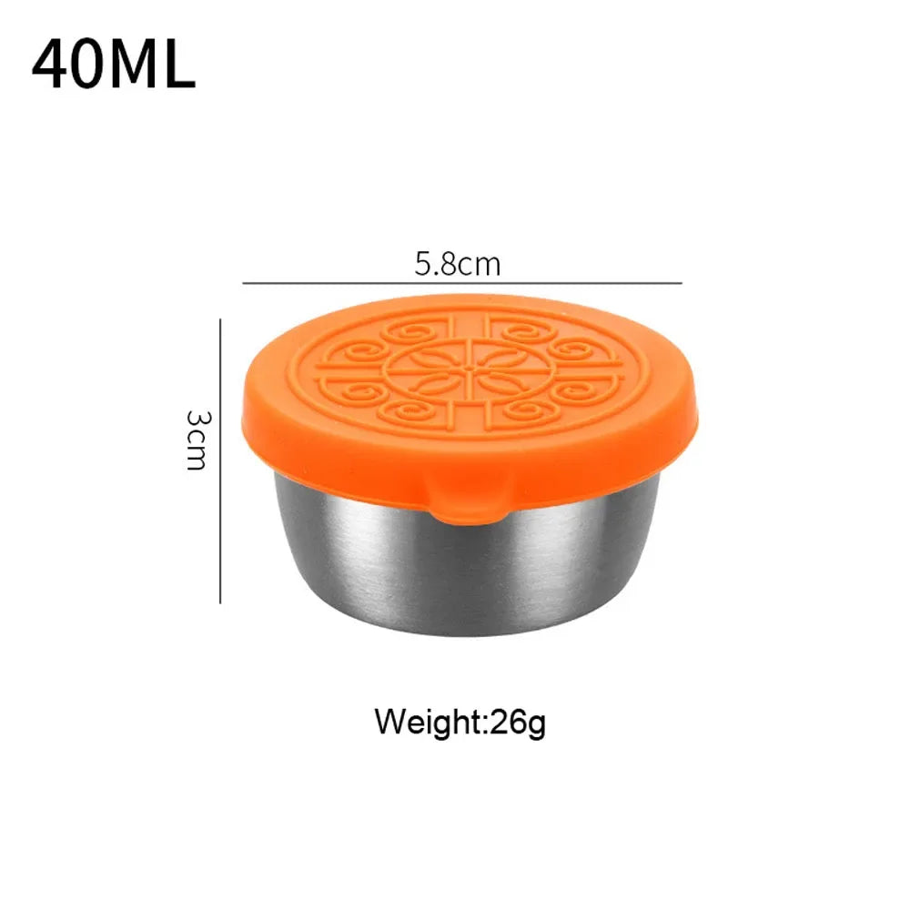 1pc Salad Dressing Container With 1.35oz/40ml Reusable Stainless Steel Cup And Leakproof Silicone Lids For Lunch Box and Picnic