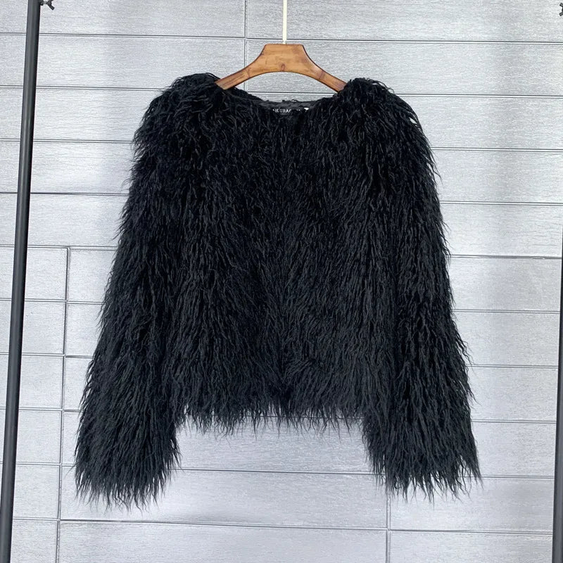 Faux Fur Plush Coat – Soft Shaggy Statement Jacket