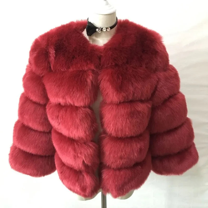 Women Autumn Winter Imitation Fox Fur Faux Fur Coat Women's Short Long Sleeve Fur Artificial Fur Coat