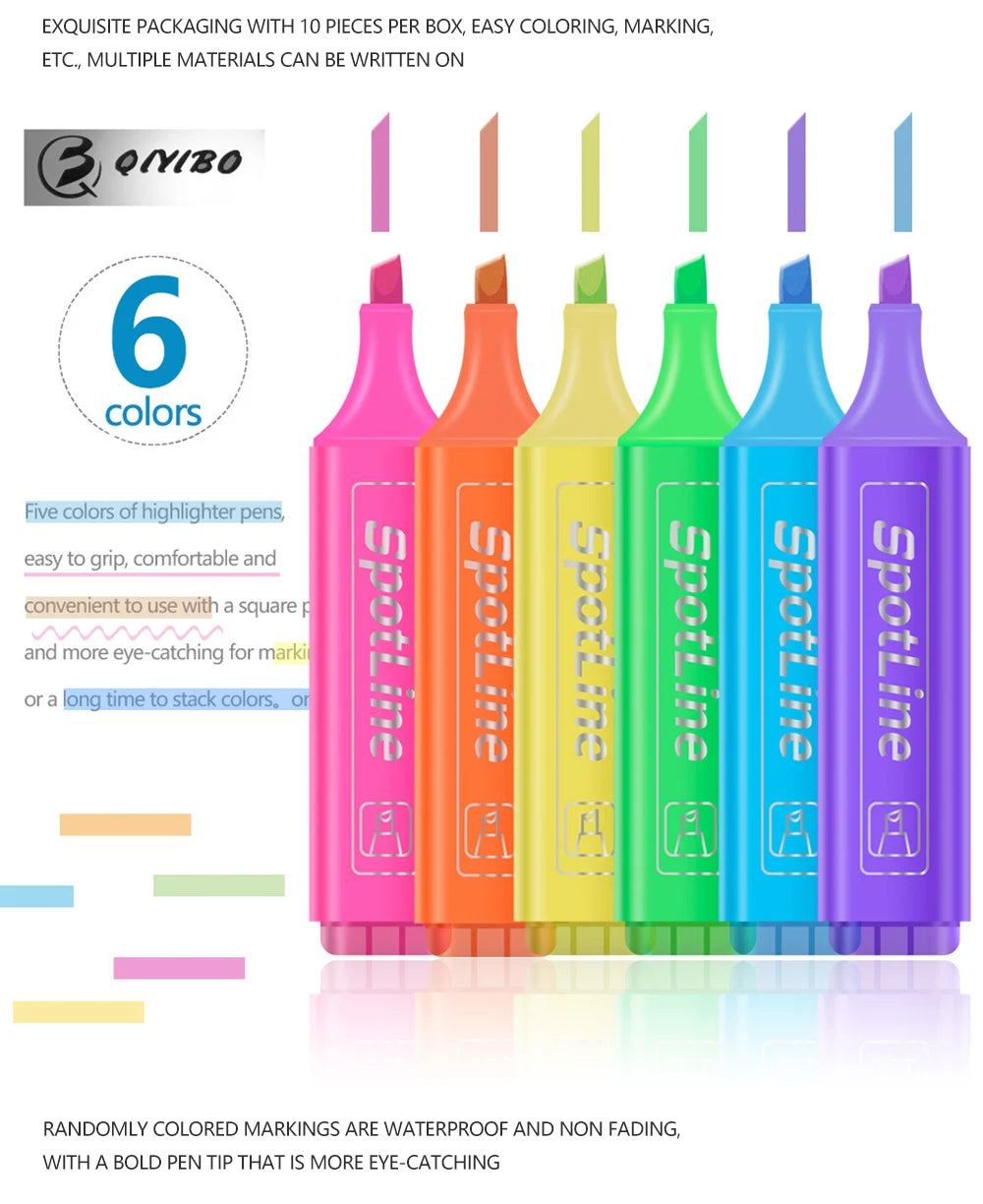4/6 Pcs/set Pastel Flat Single Head Light Color Oblique Drawing Highlighters Fluorescent Pen Markers for School Supplies