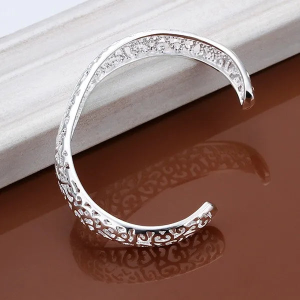 925 Sterling Silver Open Bangle Bracelet for Women Lady Girl Cute Favorite Gift Retro Charm Exquisite Circular Fashion Jewelry