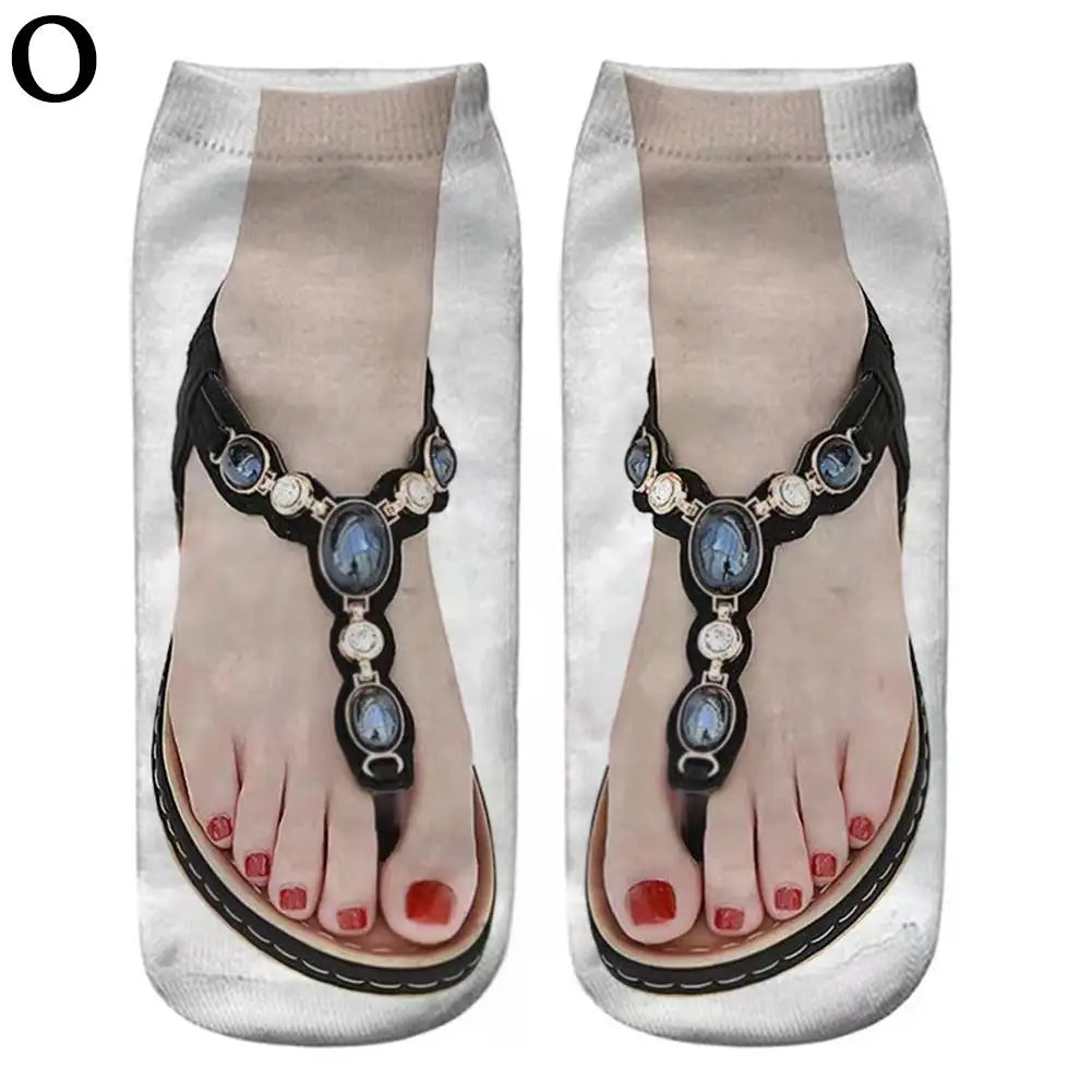 1 Pair 3D Printing Pattern Flip Flop Socks Funny Socks for Women Flip-flop Ankle Socks Low Cut Floor Socks Hosiery Novelty Gifts