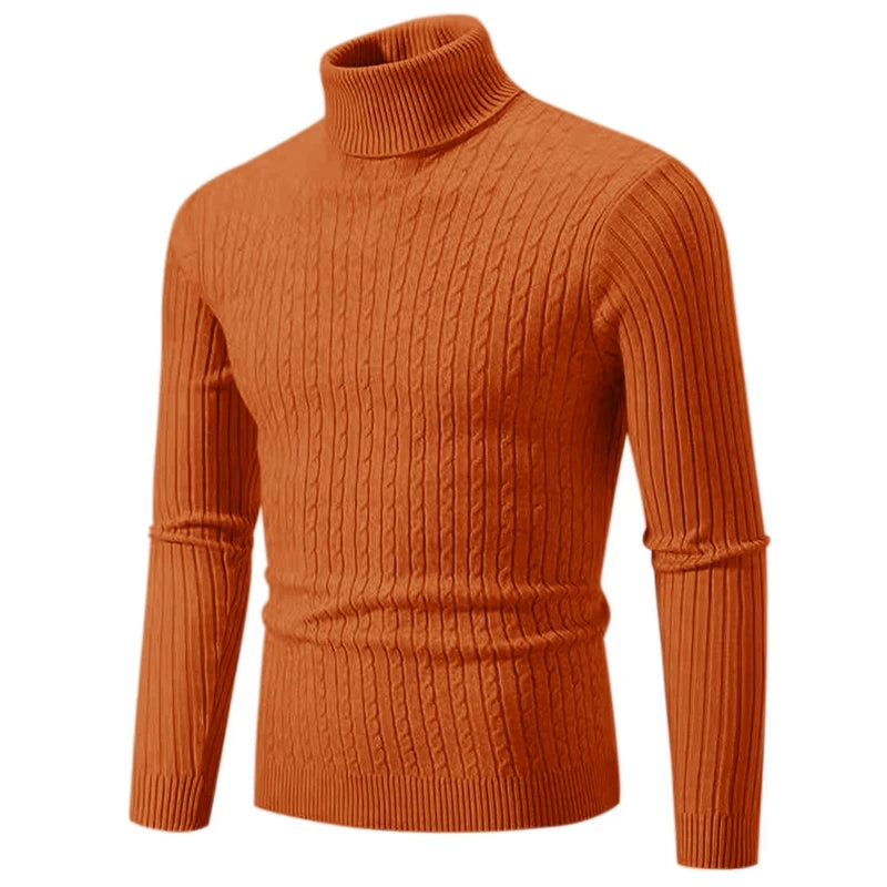2025 New Men's High Neck Sweater Solid Color Pullover Knitted Warm Casual Turtleneck Sweatwear Woolen Mens Winter Outdoor Tops