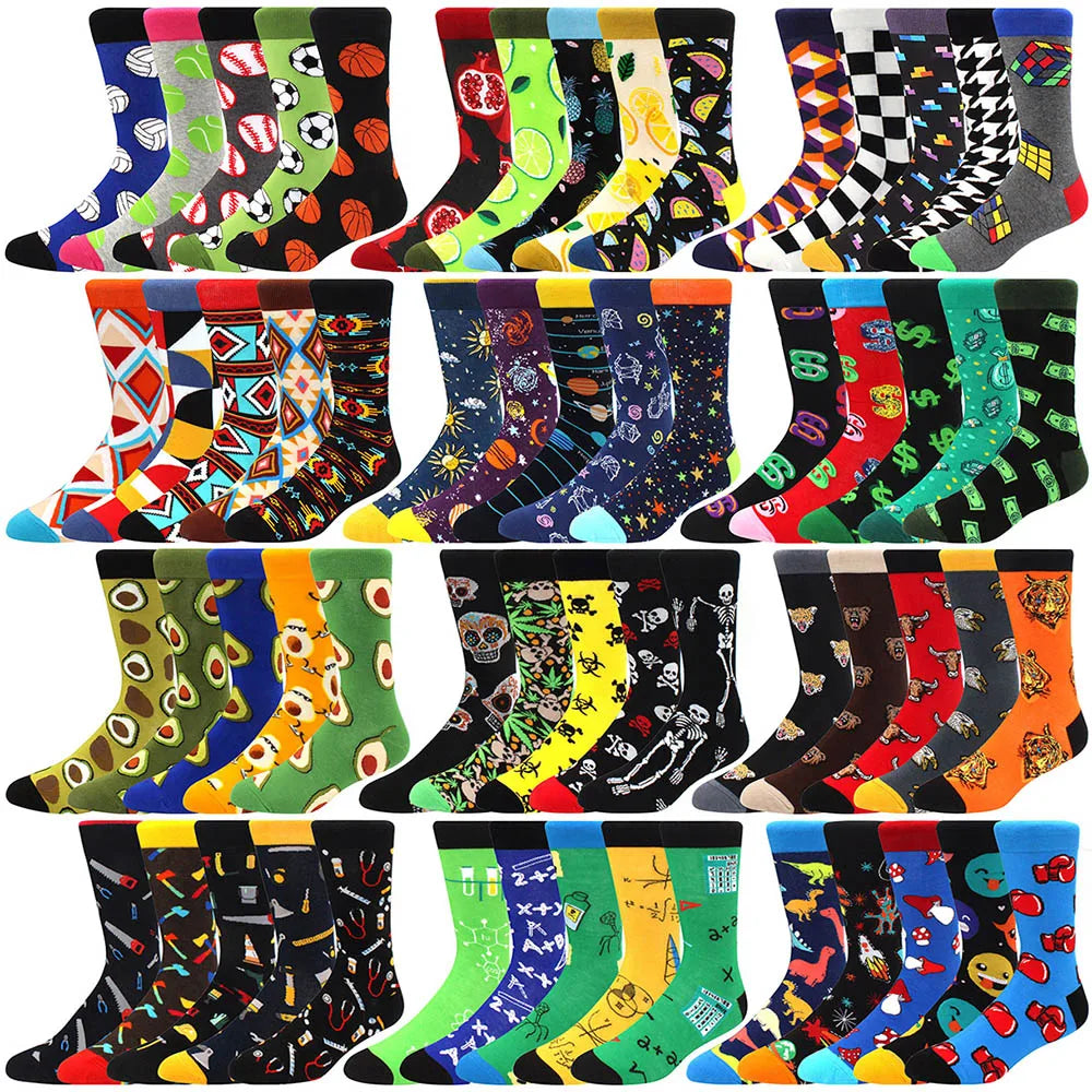 5 Pairs New High Quality Combed Cotton Men Socks Women Happy Fashion Novelty Skateboard Crew Casual Funny Socks for Men