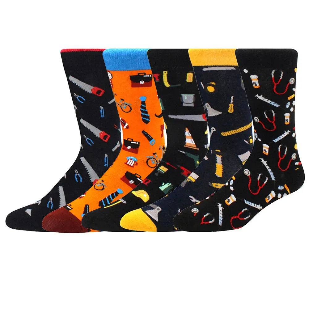 5 Pairs New High Quality Combed Cotton Men Socks Women Happy Fashion Novelty Skateboard Crew Casual Funny Socks for Men