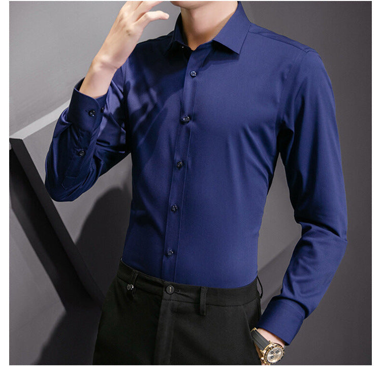 New Plus Size Men Solid Color Business Shirt Fashion Classic Basic Casual Slim White Long Sleeve Shirt Brand Clothes