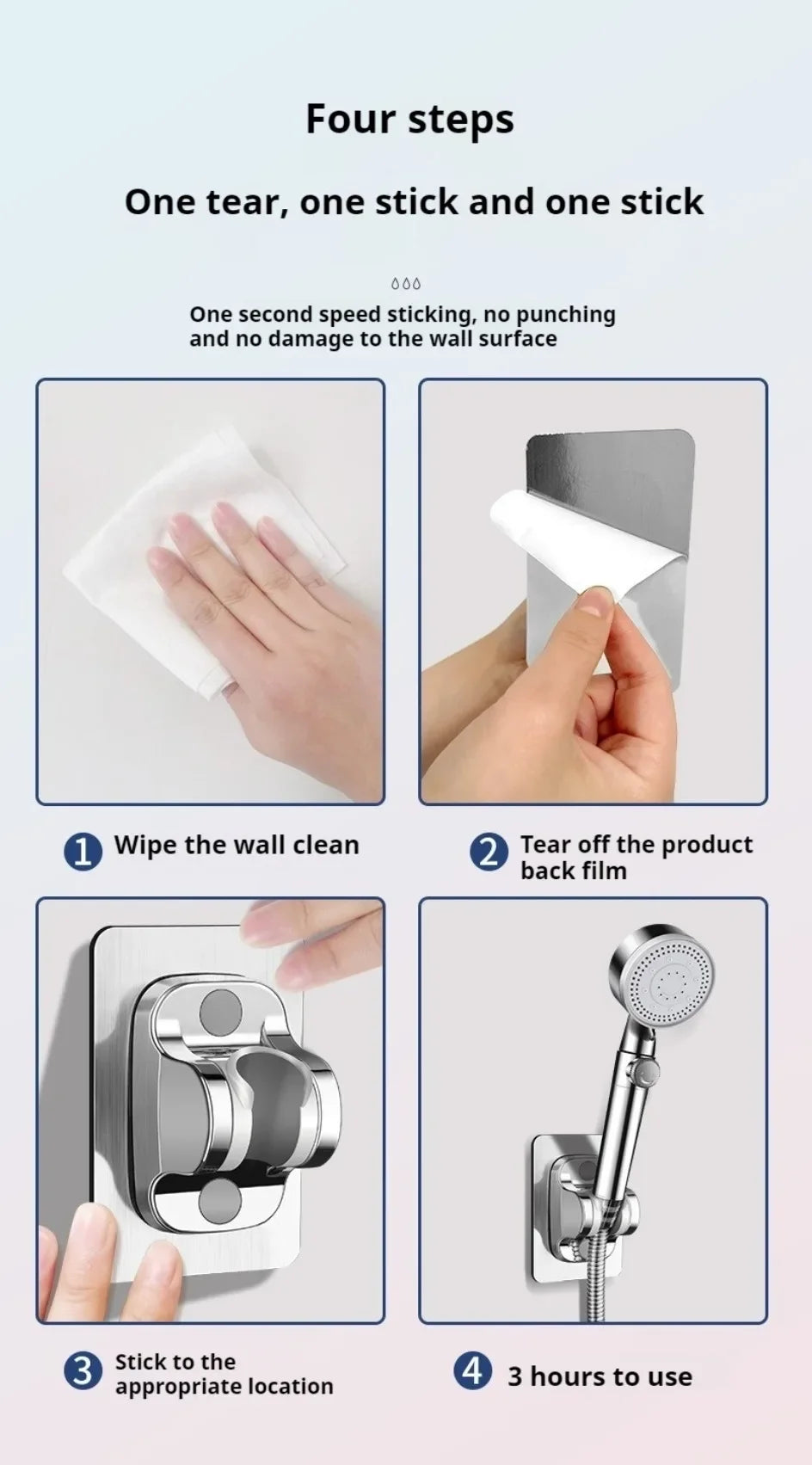Universal Showerhead Holder Bracket Wall Mounted Punch Free Household Adjustable Shower Self Adhesive Bathroom Accessories