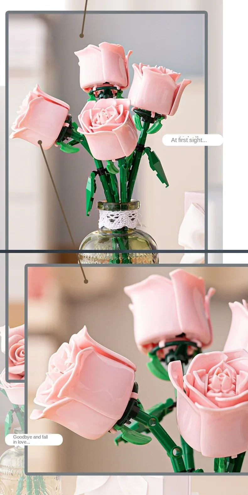 Romantic Rose Flower Bouquet Building Block Eternal Model Assembly Plastic Plant Brick Home Decor Mother's Day Birthday R Gift