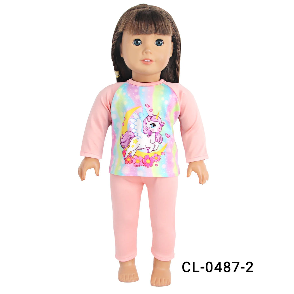 Doll Clothes Pajamas  For 43cm Baby New Born&American 18 Inch Girl Doll Unicorn Shark Cartoon Clothes Suit For Generation Doll