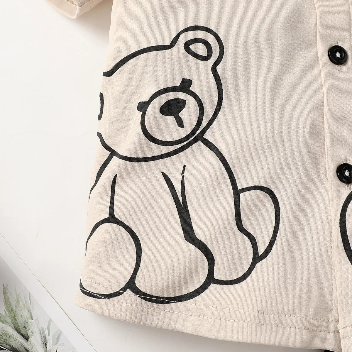 2PCS Child Boy Clothes Set Bear Print Button Style Short Sleeve Top+Shorts Fashiona Birthday Party Outfit For Kid Boy 1-6 Years