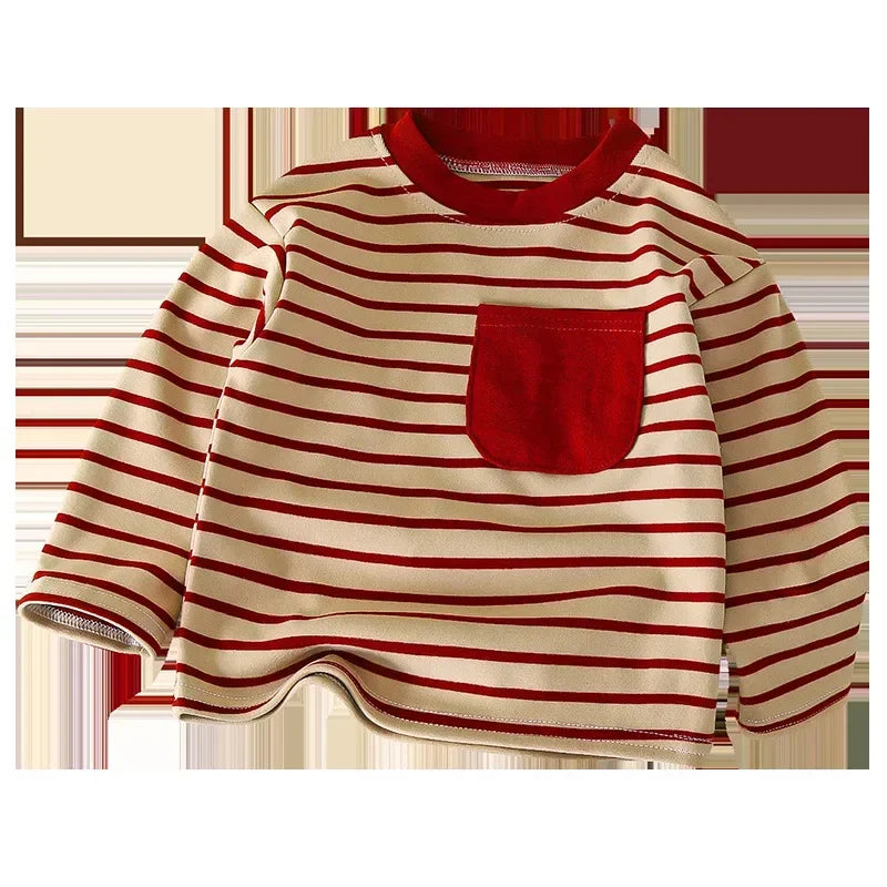 baby Striped Tshirt Boys Girls New Casual Loose Tees New Design Long Sleeve Solid Color Tops Keep Warm in Autumn and Winter