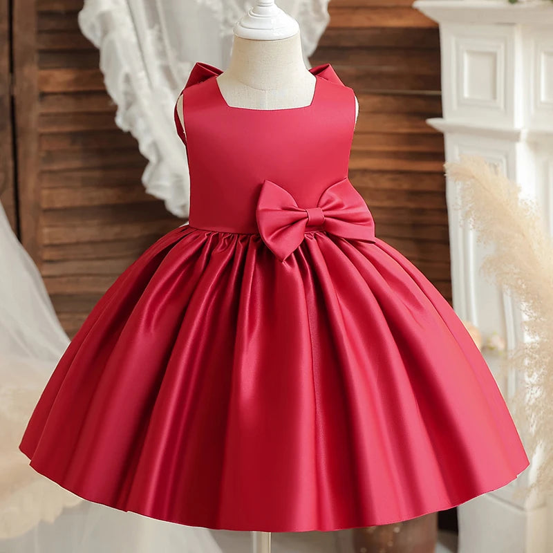 Flower Girl Dresses for Wedding Kids Backless Tulle Tutu  Princess Prom Party Clothes Baby 1st Birthday Baptism White Dress