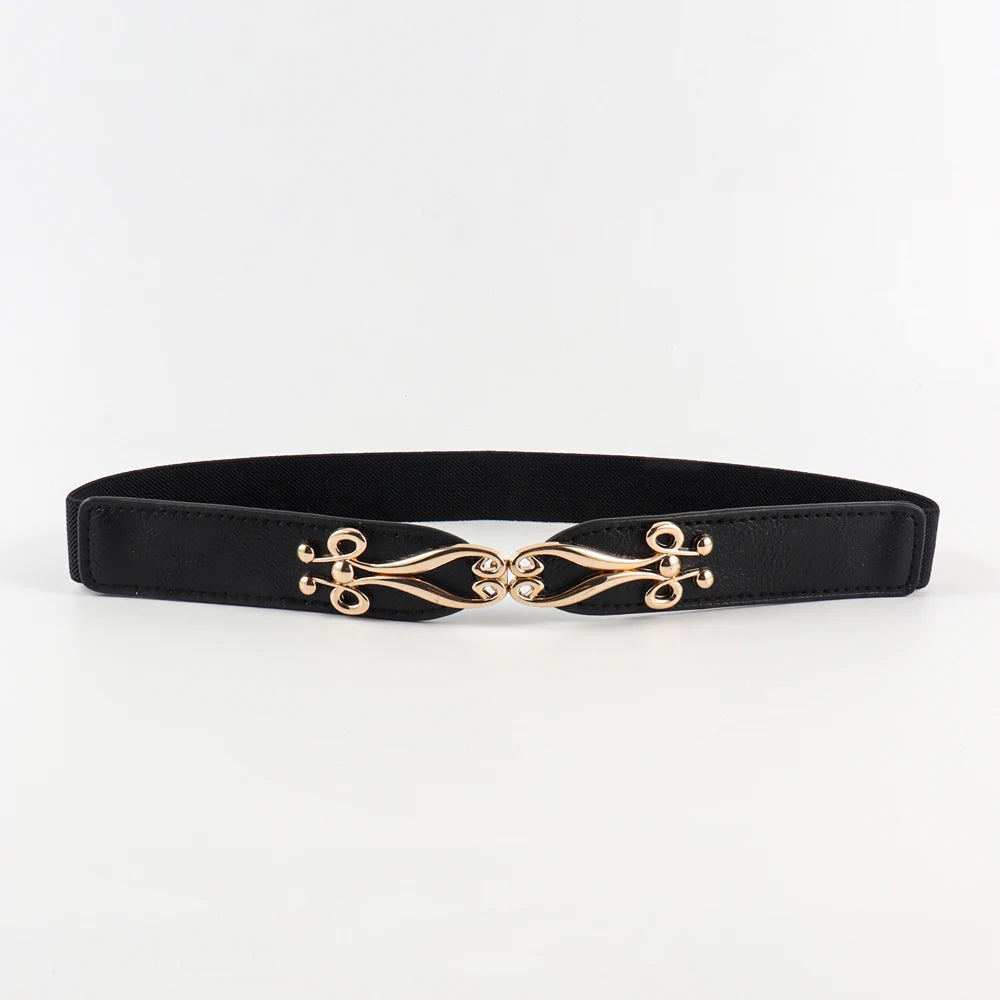 Women belt Elastic Waistband Thin Stretch Wrap Buckle Waist Belt Elegant Cummerbunds Fashion Leaf Belt for Dress Accessories