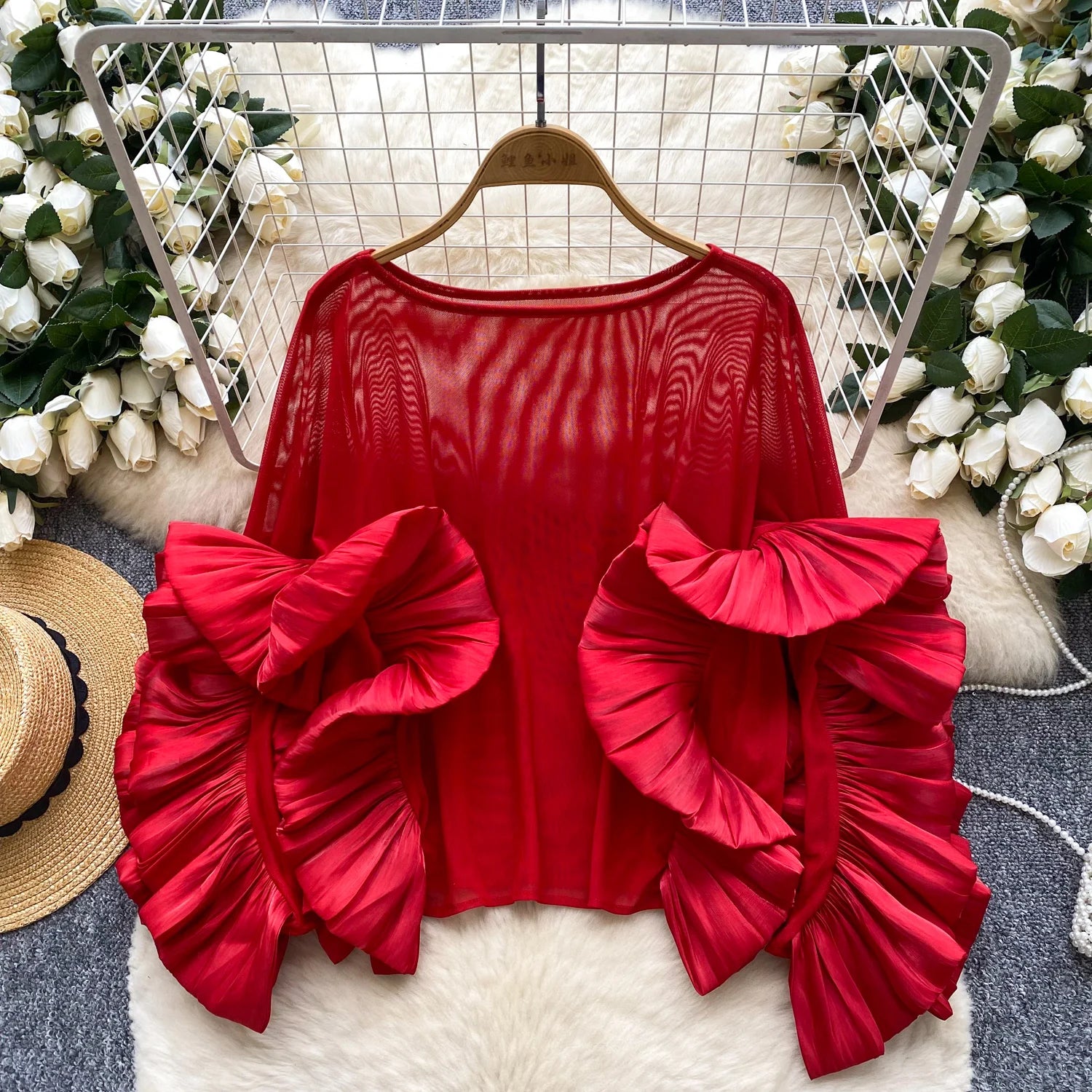 SINGREINY Autumn Ruffles Party Blouses Female O Neck Long Sleeves Temperament Mesh Shirts Women Senior Sheer Loose Thin Tops