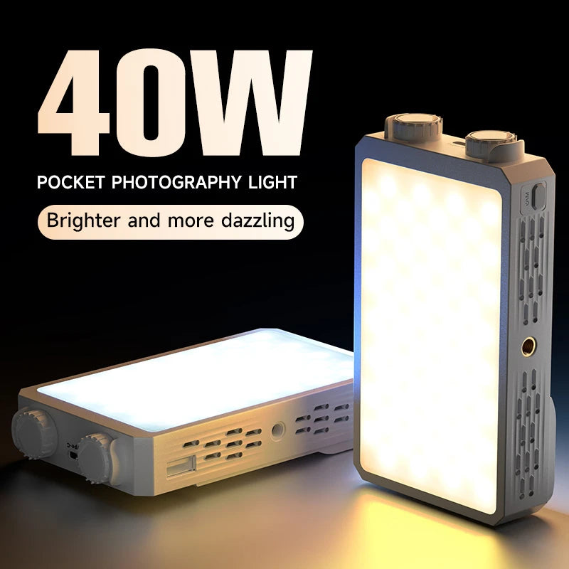 New 40W LED Camera Light 2500K-9000K Bi-Color 4400mAh Video Lamp Handle Portable Light Photography Light With CCT On Camera