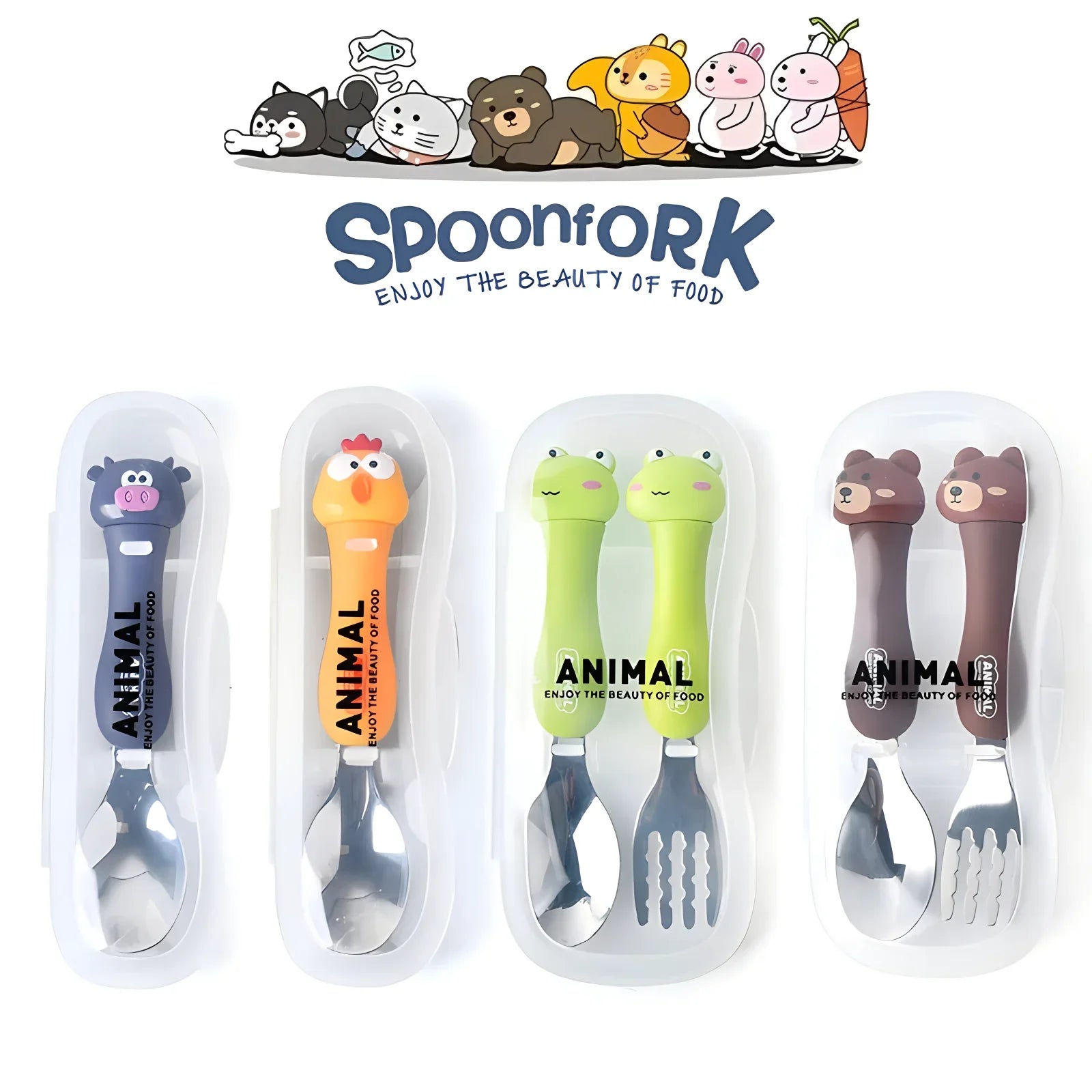 Cartoon Animal Kids Spoon and Fork Set Dessert Spoon for Children Fork Baby Tableware Gadgets Children's Cutlery Kids Favours
