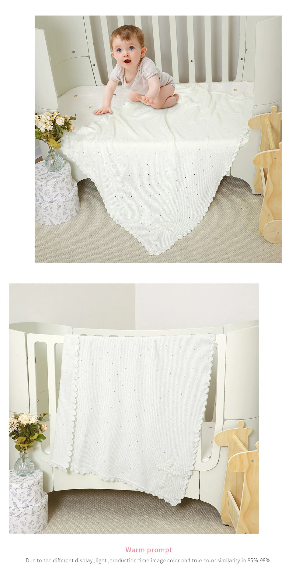 Baby Christening Blankets 100*80cm Cotton Soft Knit with Stitching Cross Newborn Boys Girls Swaddle Nursery Blanket Baptism Gift