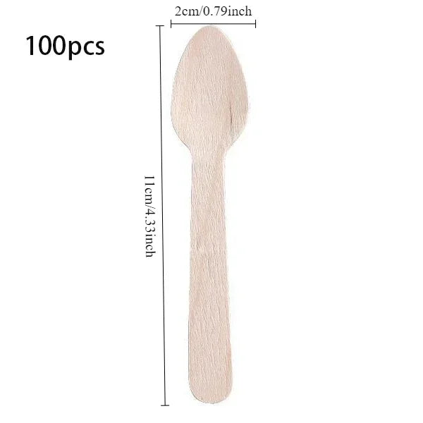 100Pcs Disposable Mini Wooden Spoons Ice Cream Spoon Fruit Dessert Forks Spoons Wedding Party Tableware Kitchen Accessories Tool