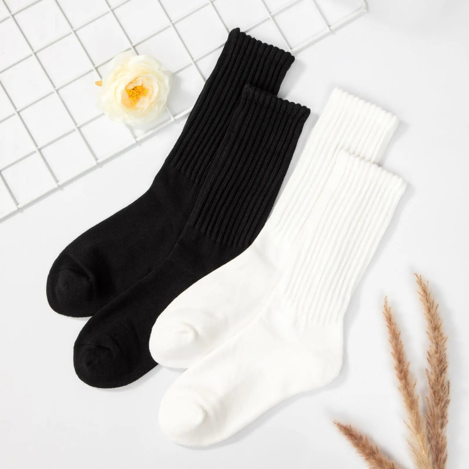 RMSWEETYIL Slouch Scrunch Stacked Socks for Women 80s 90s Slouch Cotton Thick Chunky Loose High Tube Boot Socks