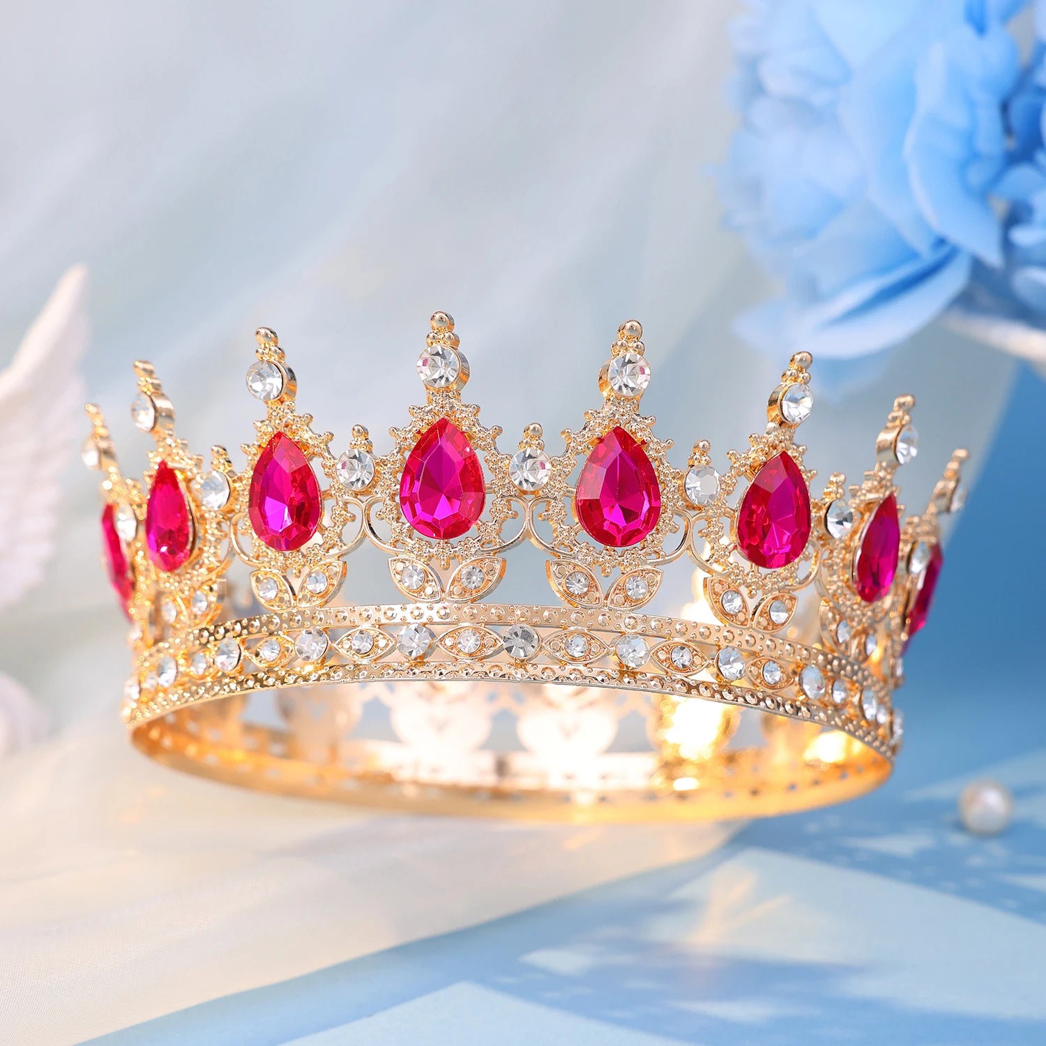 Baroque Round Crystal Tiaras And Crowns Headband Rhinestone Prom Diadem Crown Bridal Wedding Hair Accessories Jewelry Crown Gift