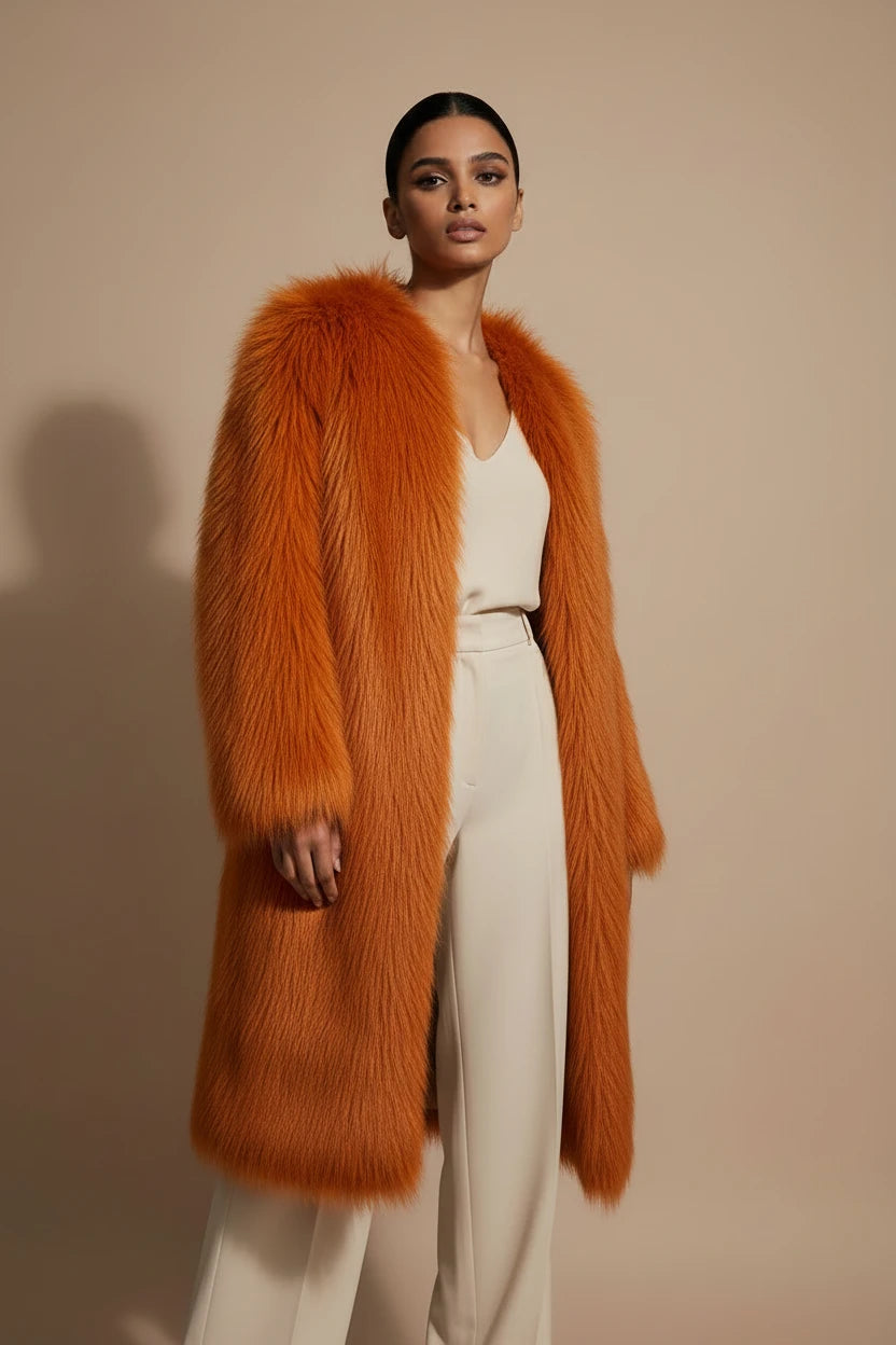 Women’s Tassel Wool Coat – Faux Fur, Solid Color Autumn Winter Jacket