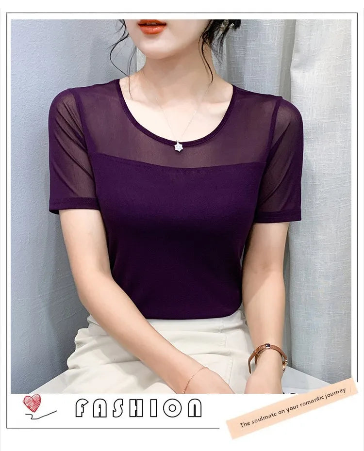 Summer New round Ne ort Sve Me Base irt Sexy Dance Inner Wear Slimming  Color Top Thin T-irt Casual Sle