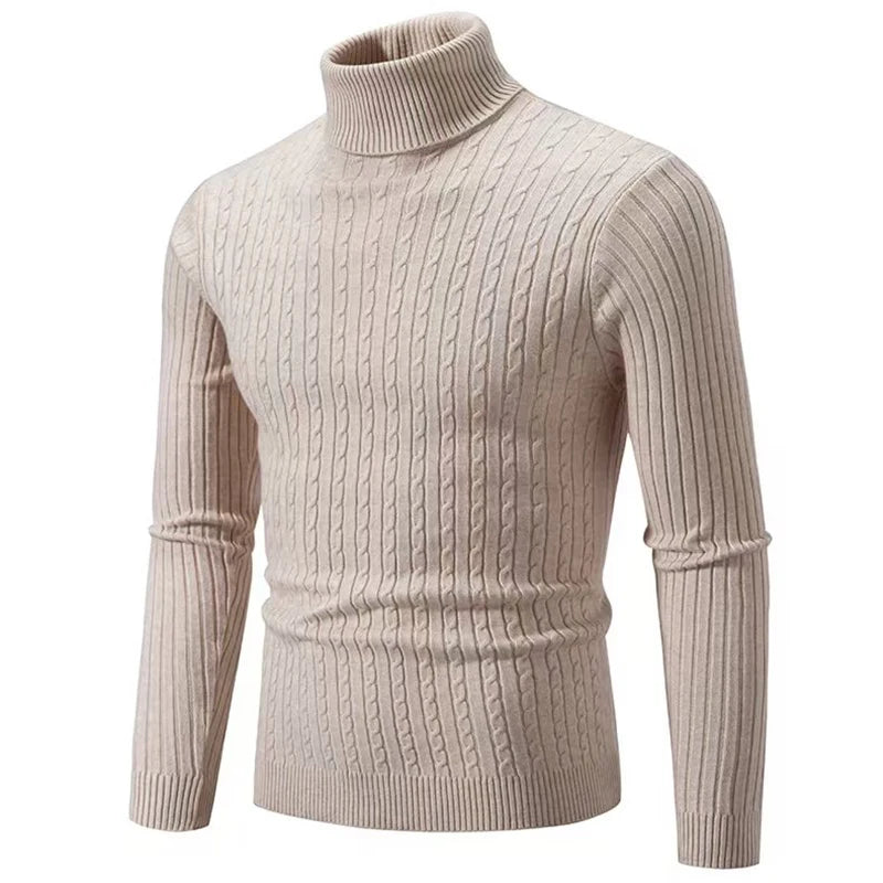 2025 New Men's High Neck Sweater Solid Color Pullover Knitted Warm Casual Turtleneck Sweatwear Woolen Mens Winter Outdoor Tops