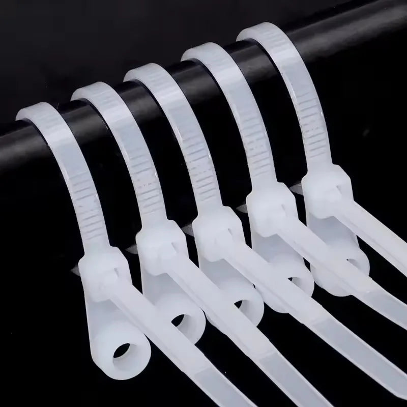 100PCS Screw Hole Nylon Cable Ties Multipurpose Duty Adjustable Self-locking Cord Ties Organizer Straps Fastening Loop