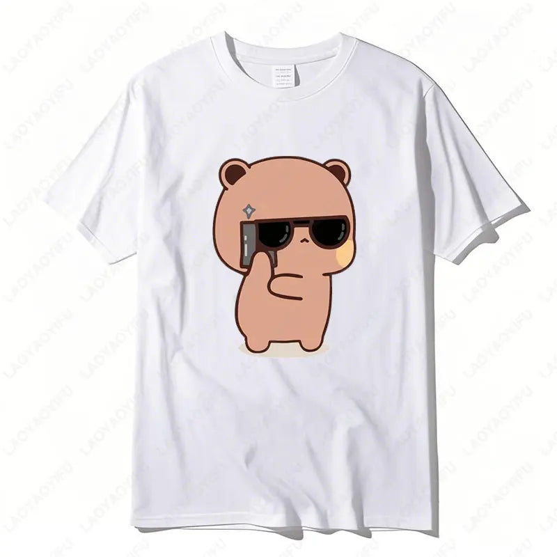 Kawaii Bubu Dudu Couple Shirt Bear Panda Are Spy Love Things Couple Do Tshirt Cute Matching Cotton T-shirt Man Woman Casual Tees