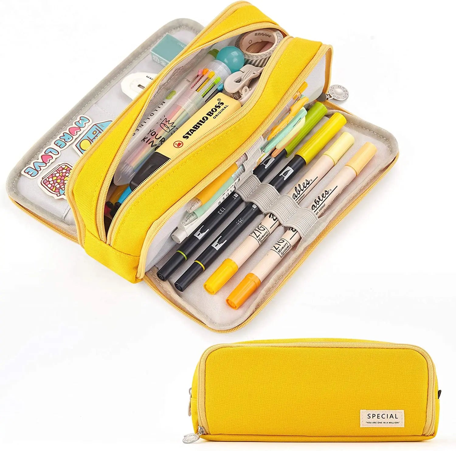 Kawaii Large Capacity Pencil Case 3 Compartment Pouch Pen Bag Double Side Opening Students Stationery Organizer School Supplies