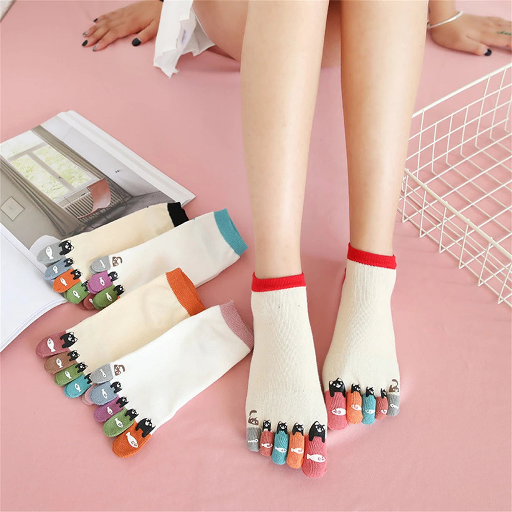 New Chic Funny Cute Cat Fish Colored Five Fingers Split Toes Socks Soft Cotton Christmas Sweet Gift Sokken Dropship