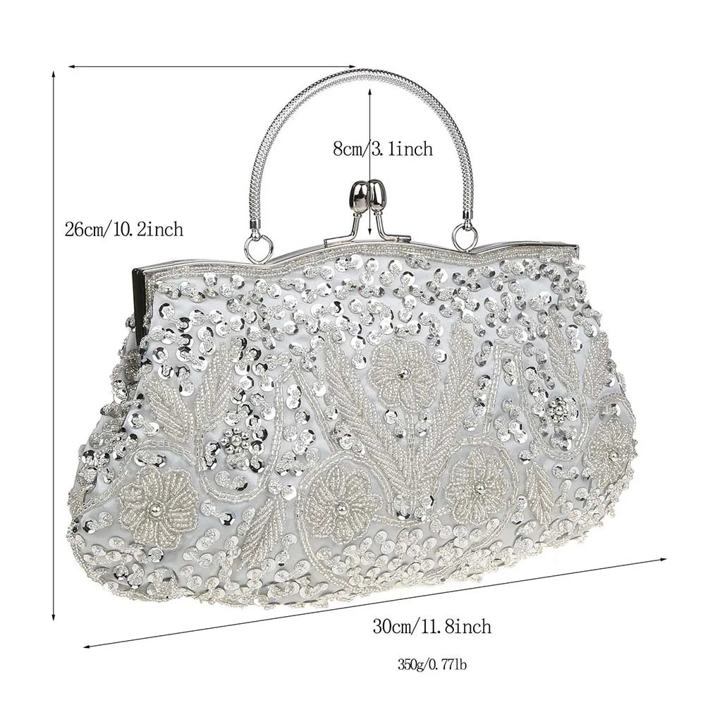 Women Clutch Bags Ladies Beads Evening Bags Wedding Party Bridal Embroidered Handbag Women Solid Retro Small Totes Mini Wallets