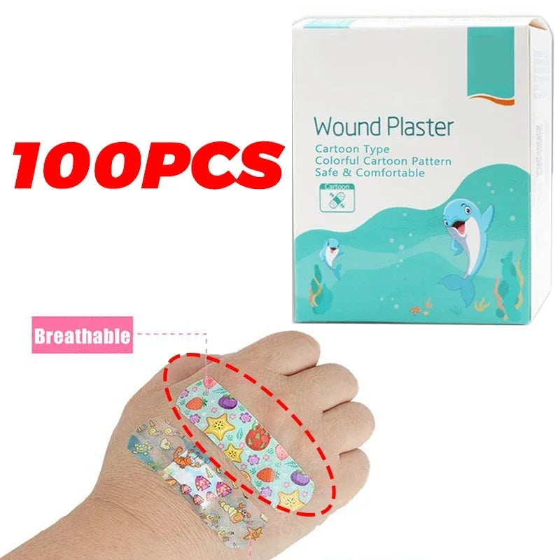 100Pcs Kids Bandages Bulk Kids Cute Cartoon Bandages Flexible Adhesive Strips Medical Waterproof Breathable for Children