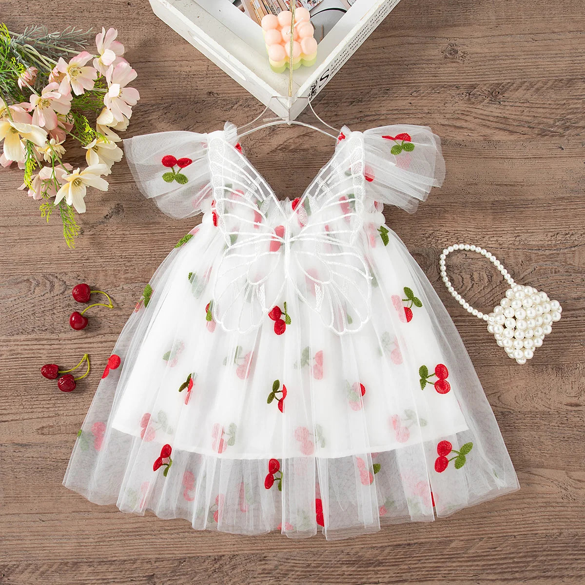 Summer New Sweet Butterfly Wing Baby Girl Princess Dress, Floral Chiffon Wedding Party Children'S Sleeveless Clothes (0-4 Years）