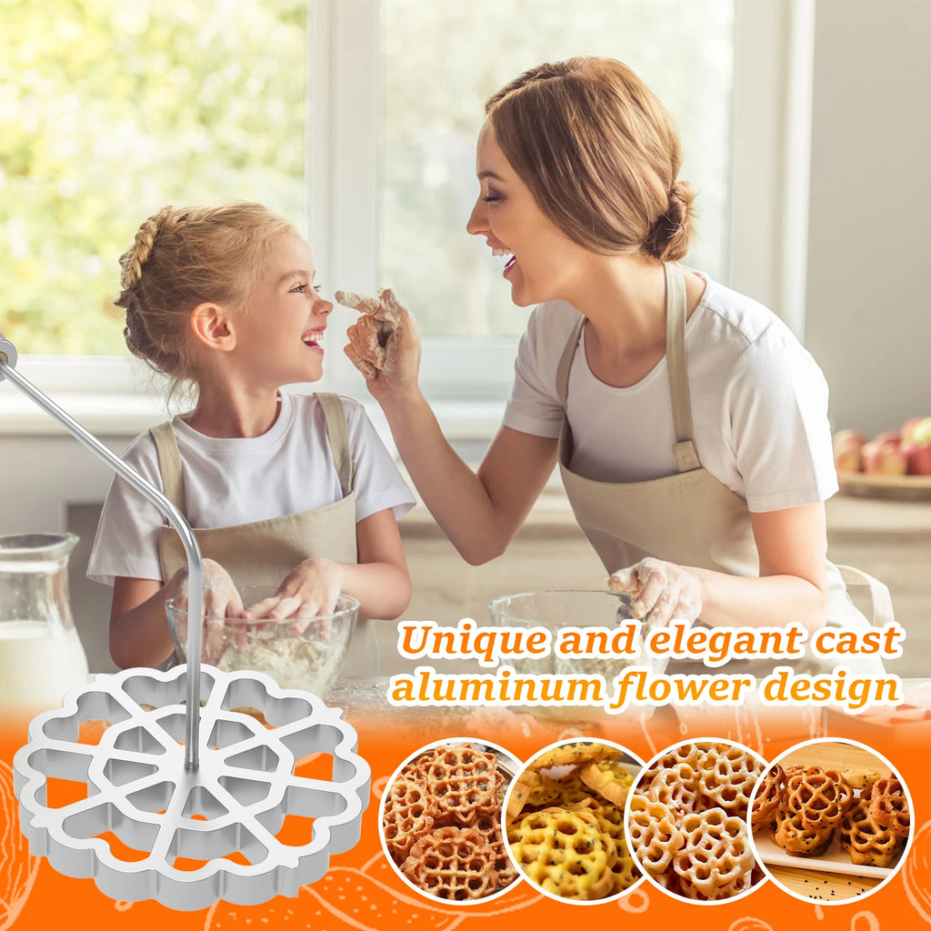 Aluminum Rosette Maker Molds Bunuelos Mold With Handle Pastry Tools Achappam Cookie Maker Baking Cooking Kitchen Accessories