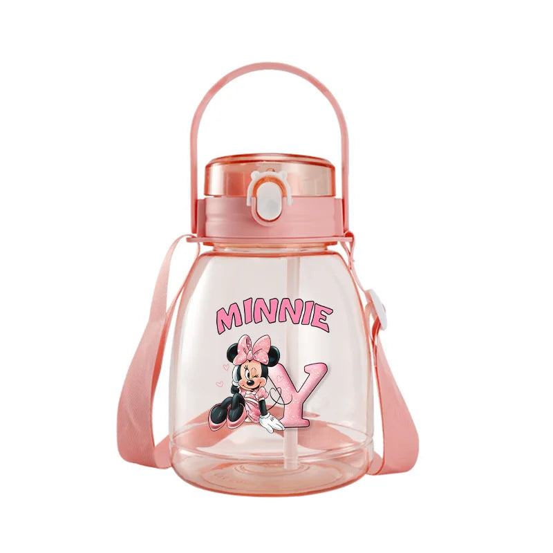 Minnie Mouse Cute Water Bottle with Straw Large Capacity Outdoor Sports Running Jug Letter Anime Plastic Portable Water Cup Gift