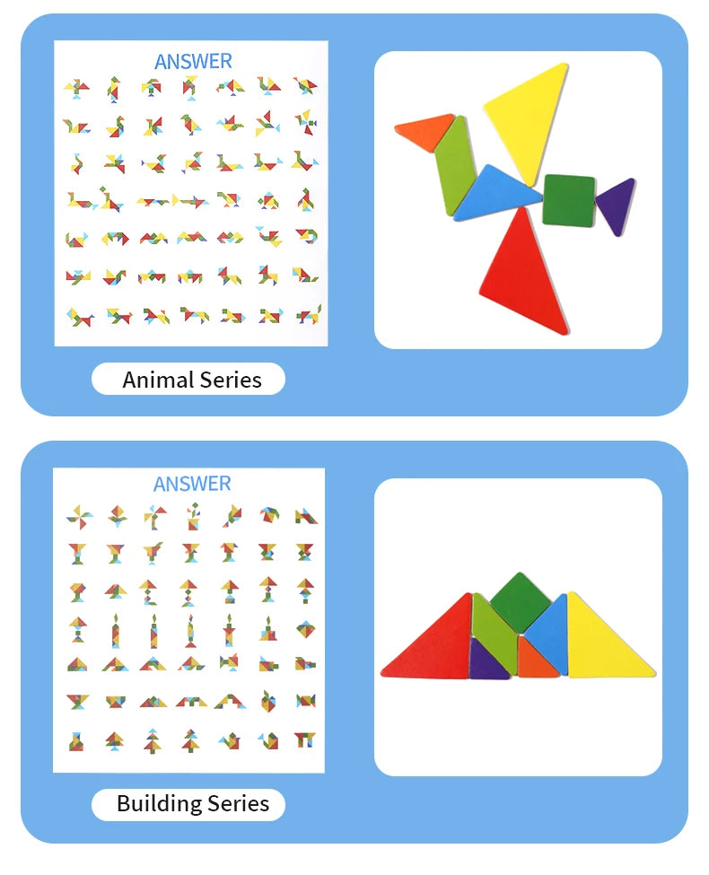 Magnetic Wooden Tangram Block Puzzle Game for Kids - Montessori Educational Intelligence Jigsaw Children's Gift