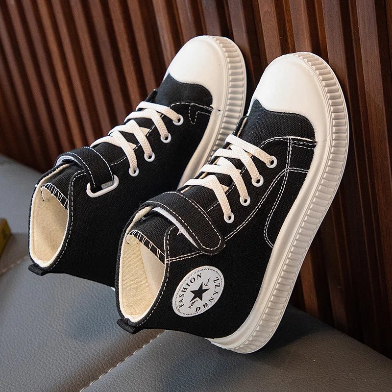 2025 New Children's High-Top Canvas Shoes Boys and Girls Ins Tide Soft Bottom Sneakers with Breathable Casual Board Shoes