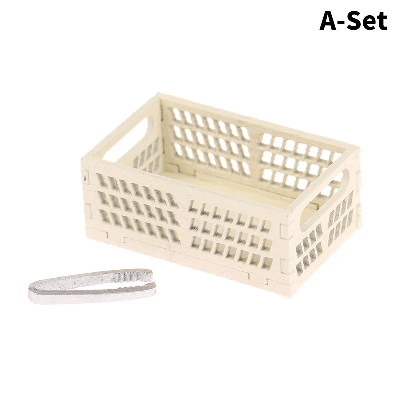 1Set 1:12 Dollhouse Miniature Bread Rack Cake Shelf Storage Box/Basket W/Baking Clip Scene Decor Doll House Accessories