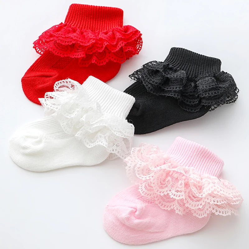 0-1Y Newborn Infant Toddler Baby Socks Girls Kids Princess Bowknot Lace Floral Short Socks Cotton Ruffle Frilly Trim Ankle Socks