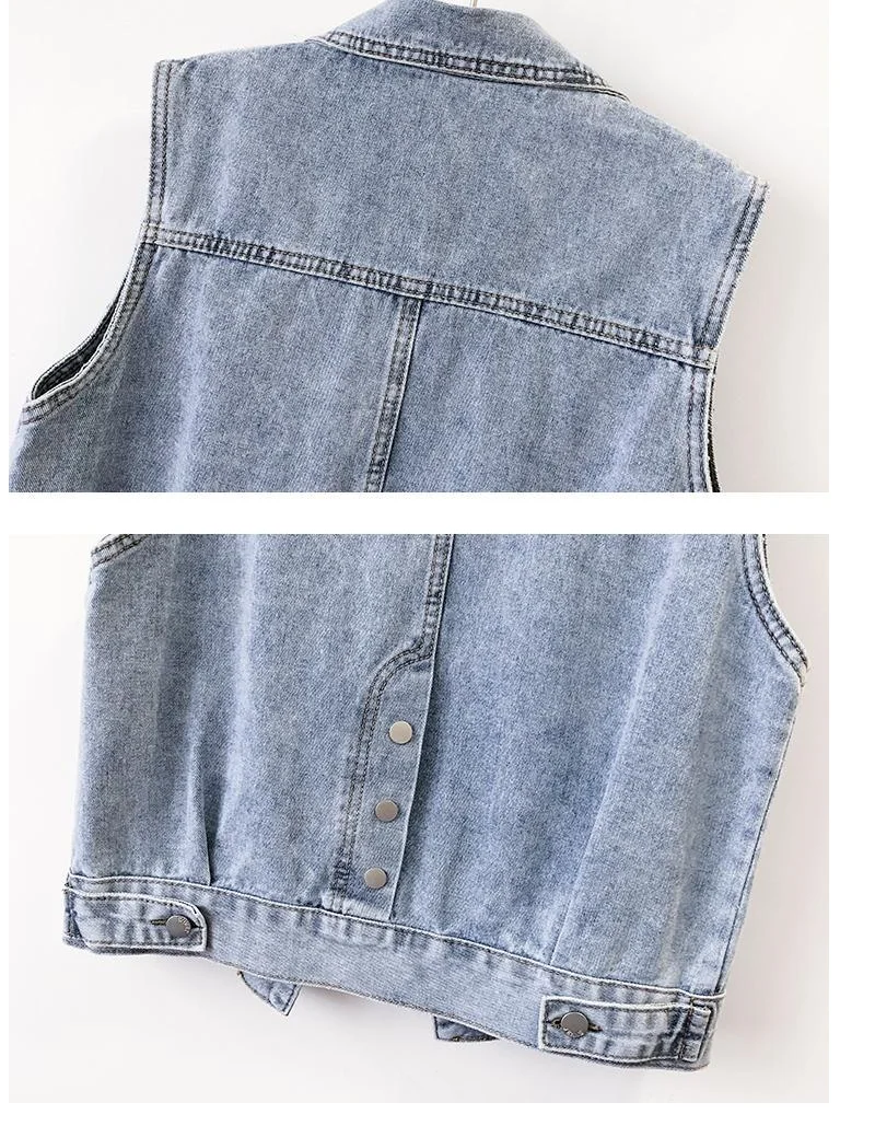 2024 Fashion Design Sequins Denim Vest Summer Autumn Women's Waistcoat Korean Leeveless Denim Jeans Jacket Female Vest Tops