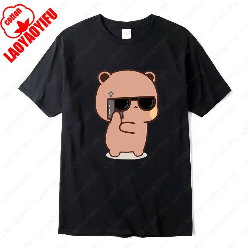 Kawaii Bubu Dudu Couple Shirt Bear Panda Are Spy Love Things Couple Do Tshirt Cute Matching Cotton T-shirt Man Woman Casual Tees