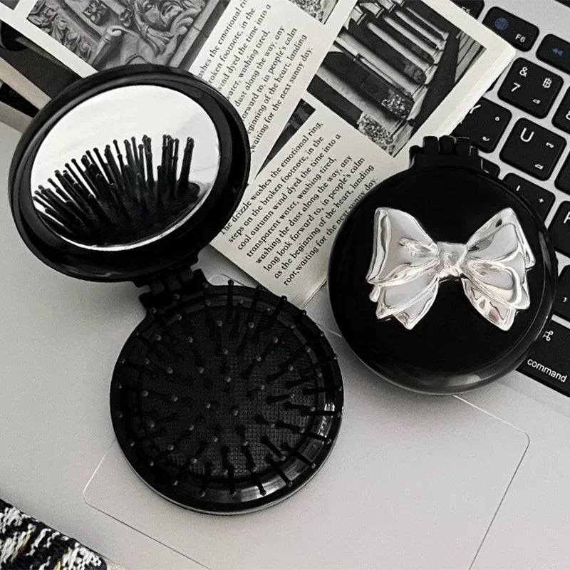 Portable Cute Bow Mini Round Hair Comb Hair Salon Hairdressing Massage Folding Hair Brush Air Cushion Comb Makeup Beauty Tools