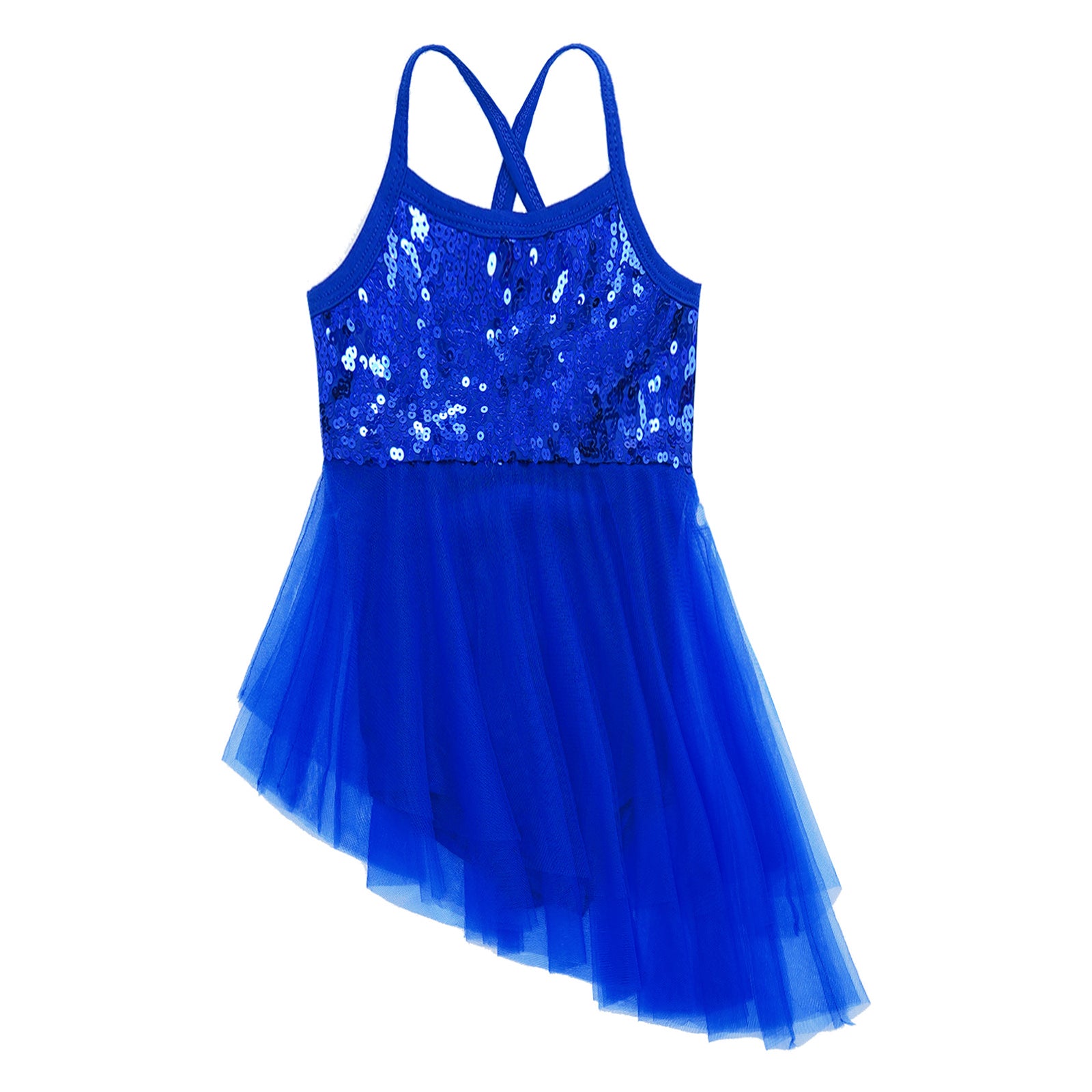 Girls Ballet Dress Lyrical Dance Gymnastics Skating Stage Performance Costume Shiny Sequin Mesh Tulle Leotard Tutu Dancewear