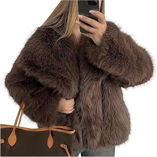 European and American Autumn and Winter New Faux Fur Coat Plus-size Women's Top Anti-fox Fur Lapel, Short Faux Fur Style Outcoat