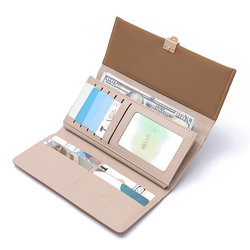 Autumn and winter new wallet women's long South Korea and South Korea small fresh PU leather solid color three fold bag simple s