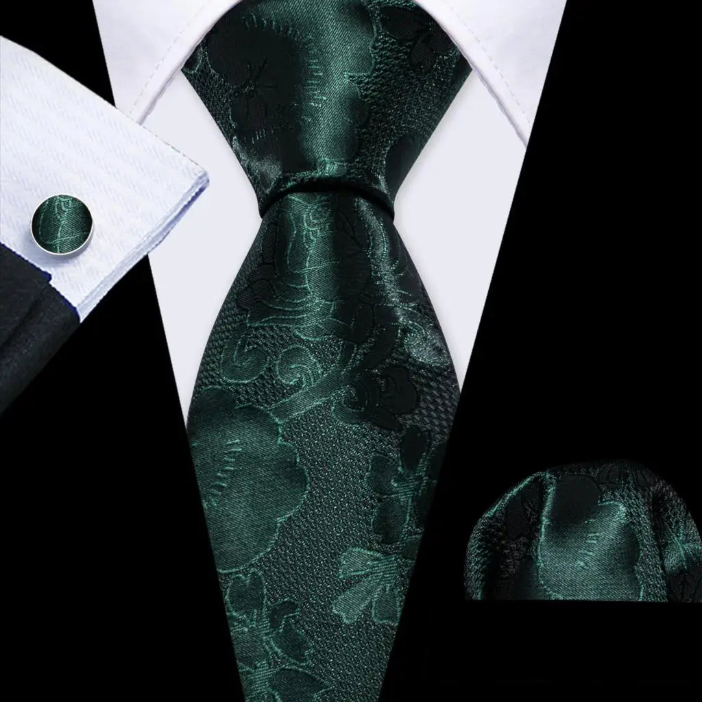 Barry.Wang Green Mint Teal Men Tie Hanky Cufflinks Set Jacquard Olive Sage Lawn Cyan Necktie for Male Wedding Business Gift